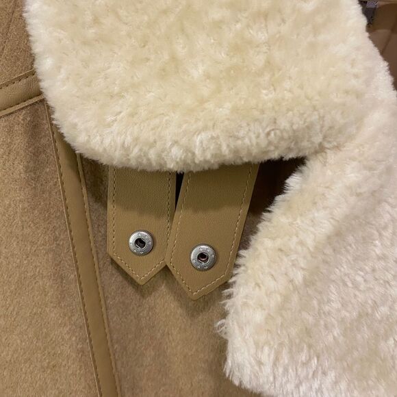 Zara Basic Wool Sherpa Blend Long Sleeve Coat.  Tan/Cream. Medium. Streetwear. - Picture 13 of 16